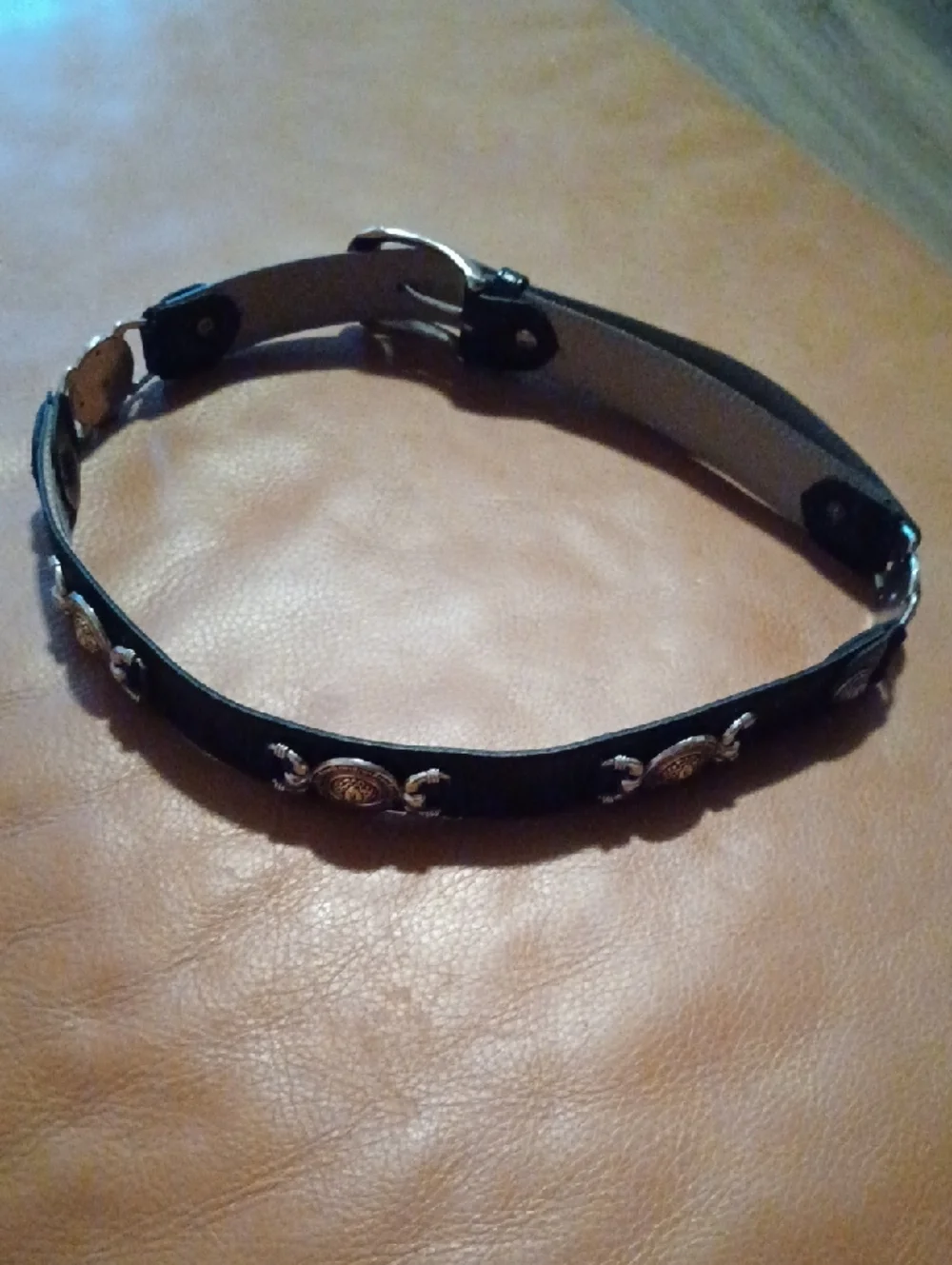 Women's Black Leather Medallion Belt